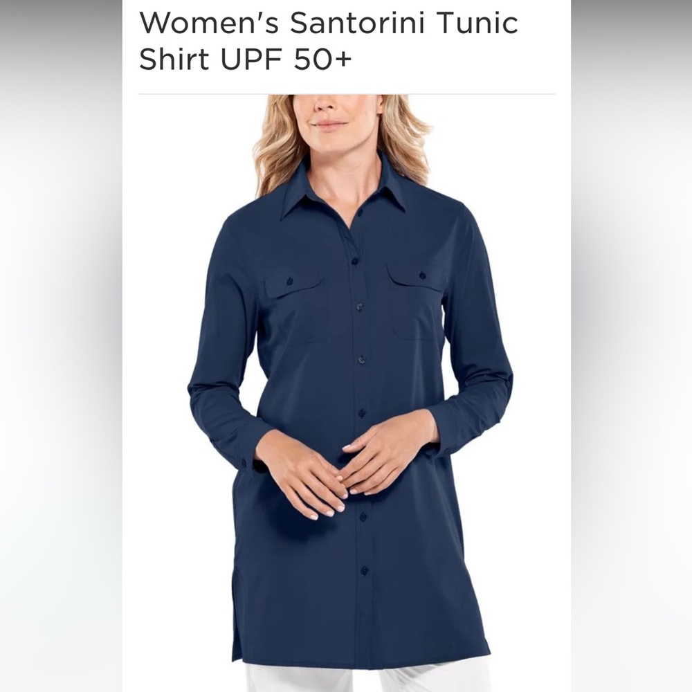 Coolibar Women's Navy Button Down Shirt Santorini Tunic UPF50+